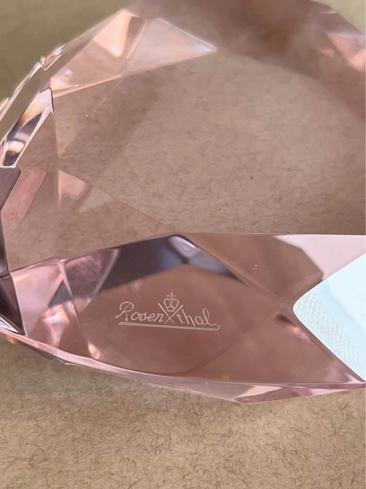 Rosenthal Pink Crystal Heart Paperweight - Faceted - With Box - photo 5