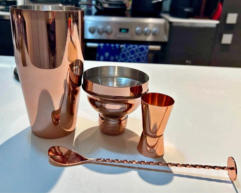 Rose Gold Cocktail Shaker Set – 4 Piece Bar Set