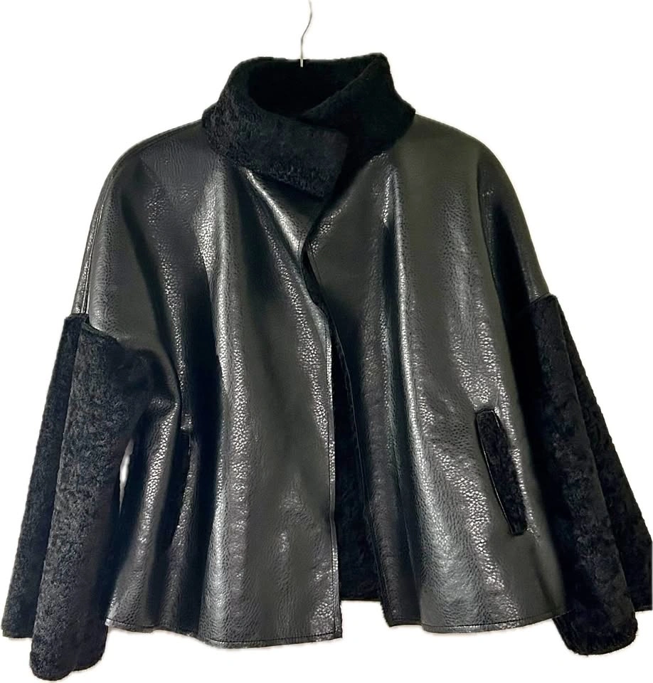 Furious Fur Black Cropped Jacket - Vegan Leather & Shearling Tri