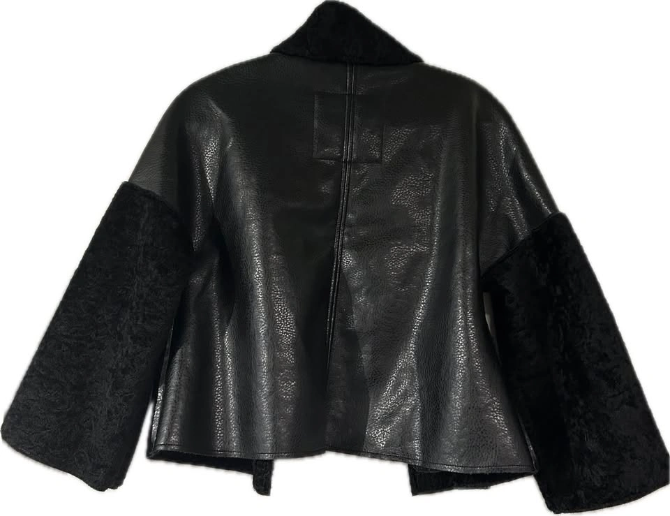 Furious Fur Black Cropped Jacket - Vegan Leather & Shearling Tri - photo 3