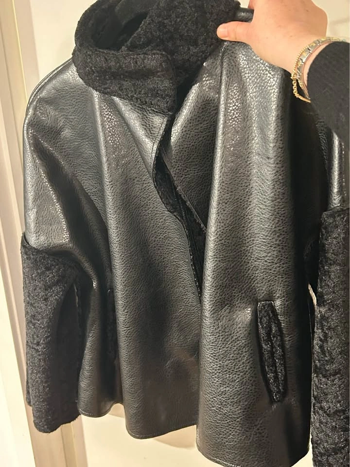 Furious Fur Black Cropped Jacket - Vegan Leather & Shearling Tri - photo 4