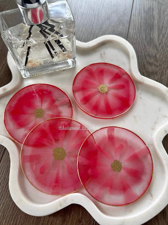 Handcrafted Red Bloom Coasters – Premium Resin Set