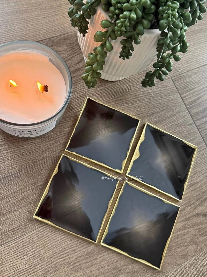 Black & Gold Resin Coasters (Set of 4)