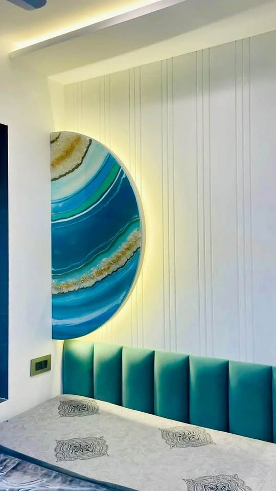 Coastal Geode Resin Art – Modern Blue & Gold Wall Decor