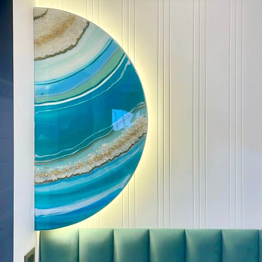 Coastal Geode Resin Art – Modern Blue & Gold Wall Decor - photo 3