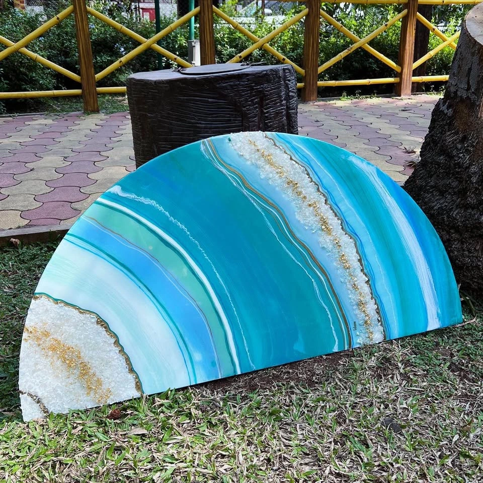 Coastal Geode Resin Art – Modern Blue & Gold Wall Decor - photo 4