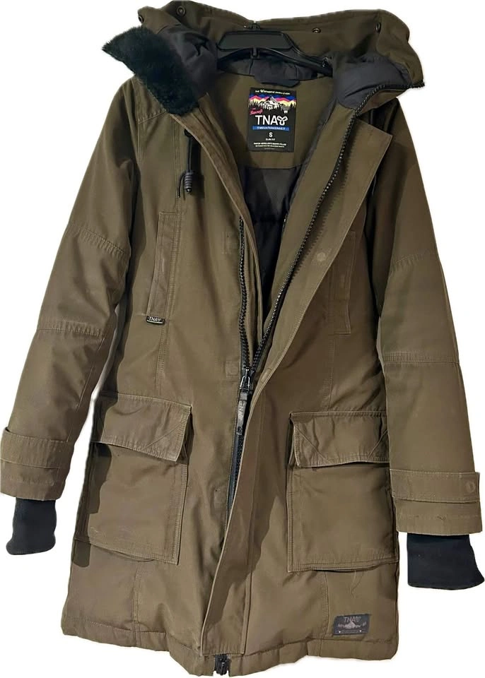 Aritzia TNA Bancroft Down Parka Jacket - Small - Olive Green/Kha