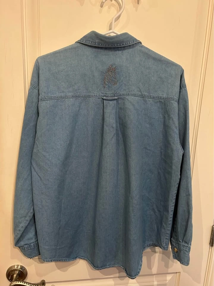 Vintage Denim Shirt with Horse Embroidery – Western Style – Size - photo 3