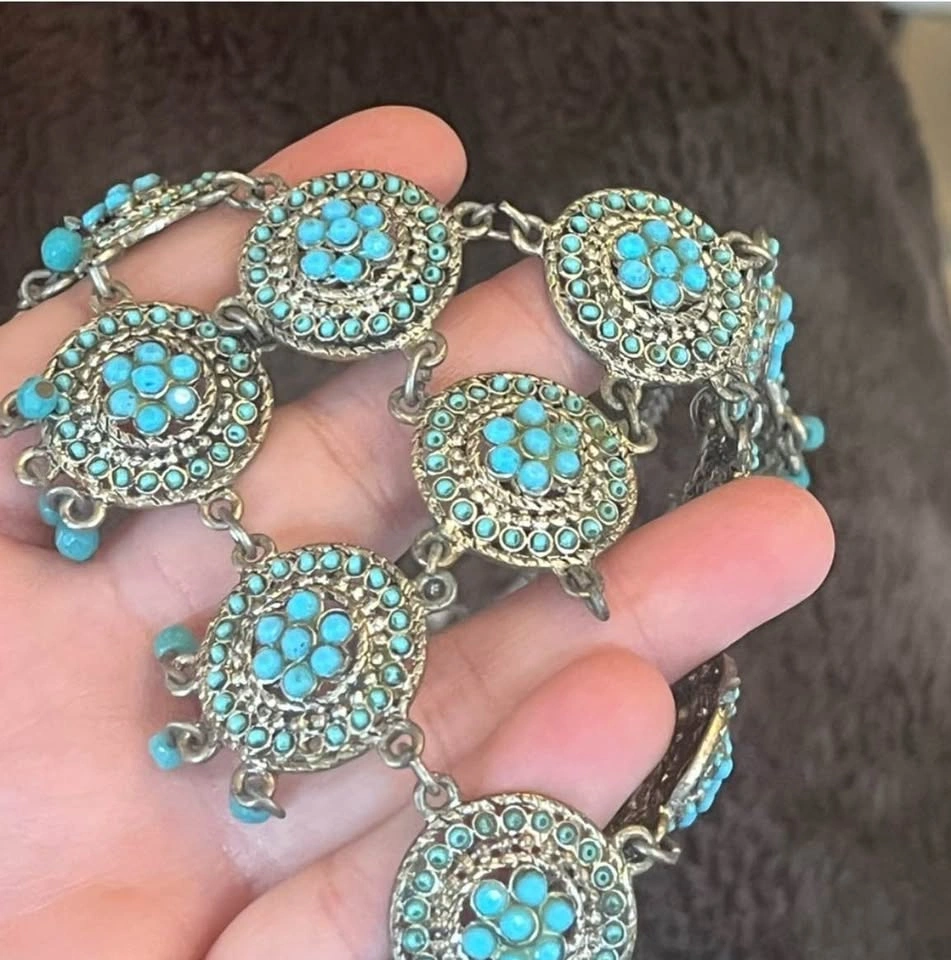 Boho Turquoise Statement Necklace Silver Tone - photo 2