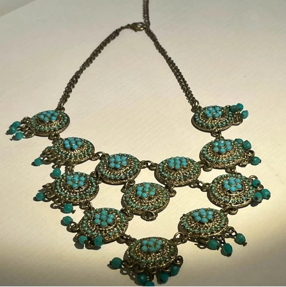 Boho Turquoise Statement Necklace Silver Tone - photo 4