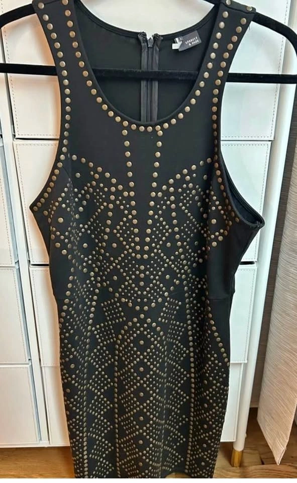Studded Bodycon Dress – Black Gold Stud Mini Size L