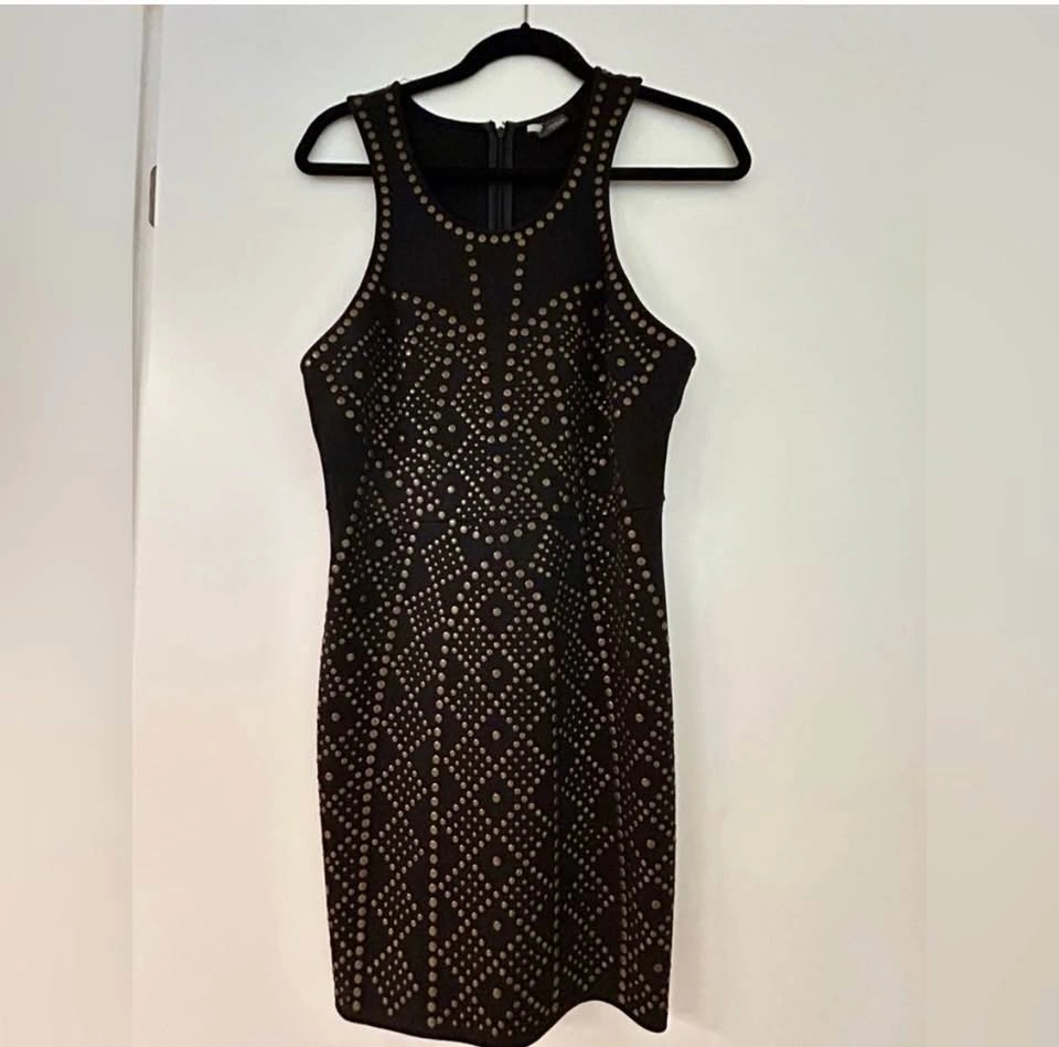 Studded Bodycon Dress – Black Gold Stud Mini Size L - photo 2