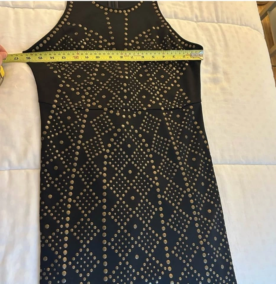 Studded Bodycon Dress – Black Gold Stud Mini Size L - photo 4