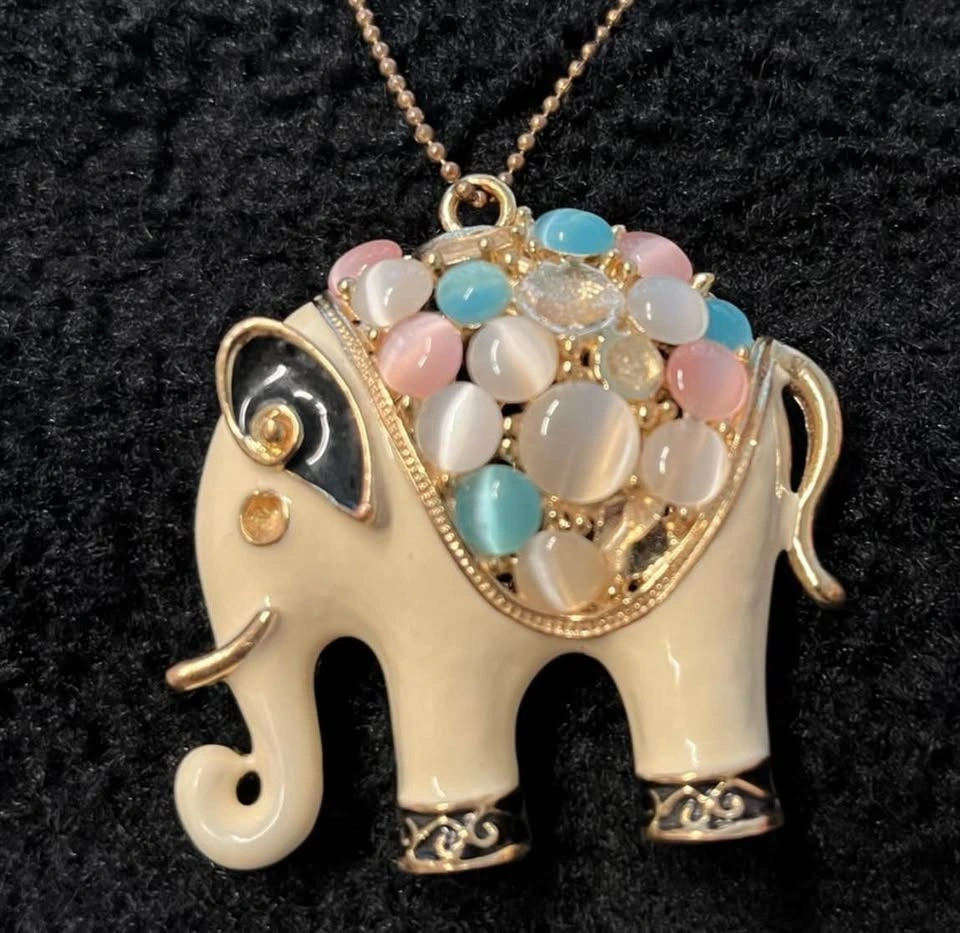 Elephant Charm Pendant – Pastel Stone Inlay