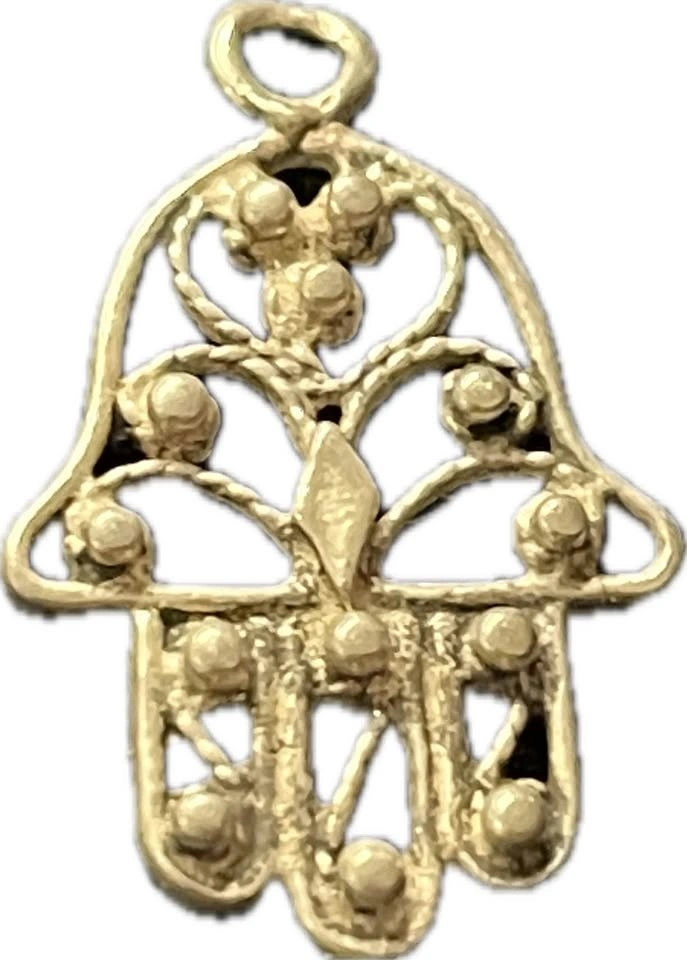Vintage Sterling Silver 925 Hamsa Hand Charm Pendant - photo 2