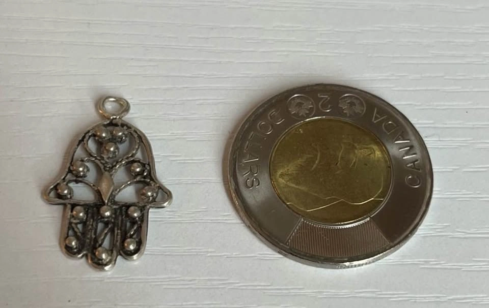 Vintage Sterling Silver 925 Hamsa Hand Charm Pendant - photo 3