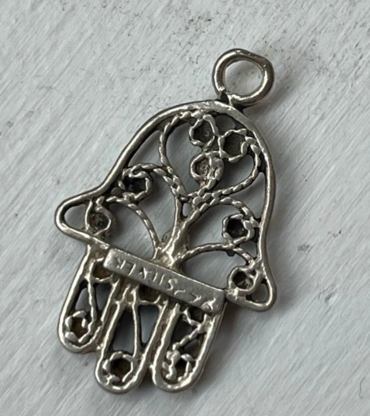 Vintage Sterling Silver 925 Hamsa Hand Charm Pendant - photo 4
