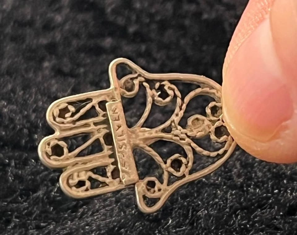 Vintage Sterling Silver 925 Hamsa Hand Charm Pendant - photo 5