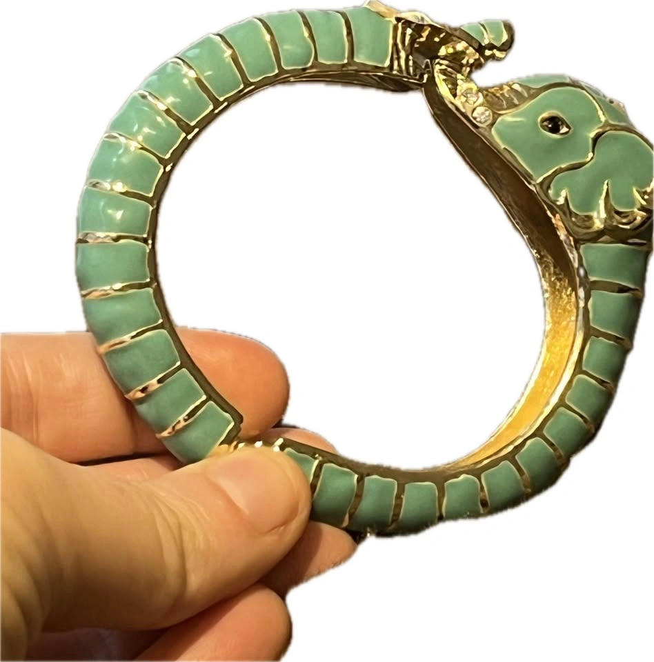 Green Elephant Hinged Bangle Bracelet