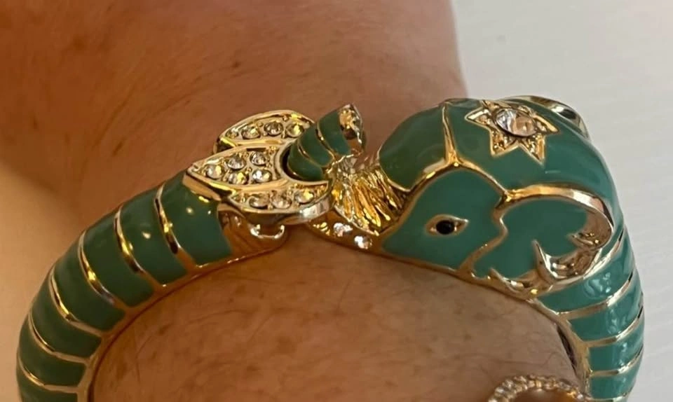 Green Elephant Hinged Bangle Bracelet - photo 2