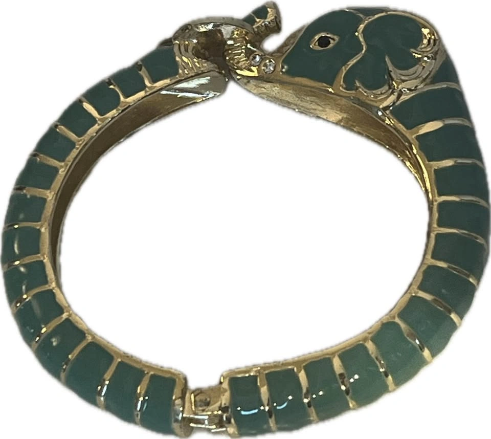 Green Elephant Hinged Bangle Bracelet - photo 4