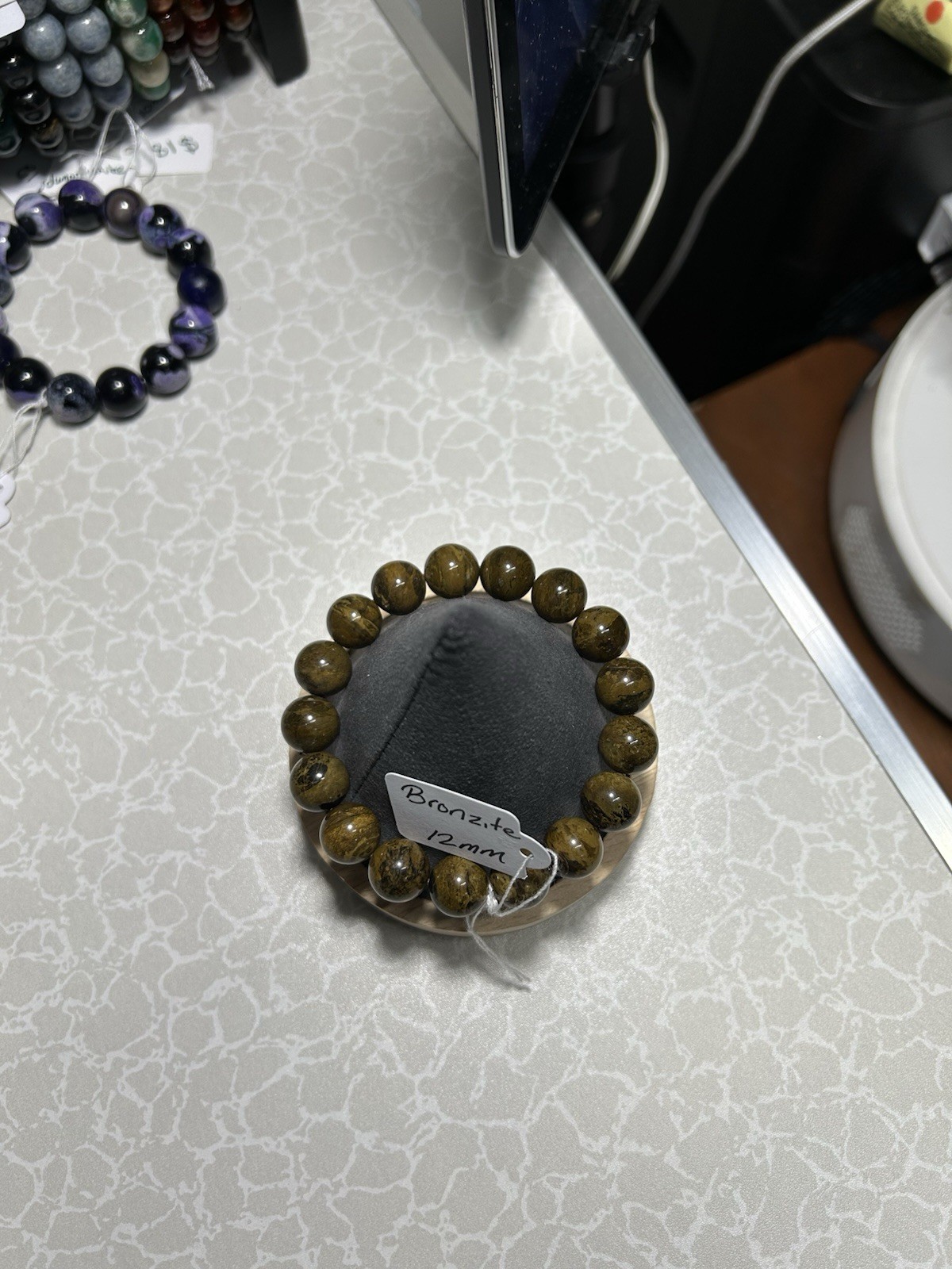 Beaded Bronzite Bracelet - 12mm Round Gemstones - photo 2