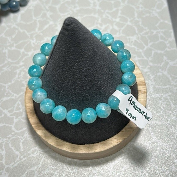 Handcrafted Amazonite Beaded Bracelet - Blue Round 9mm
