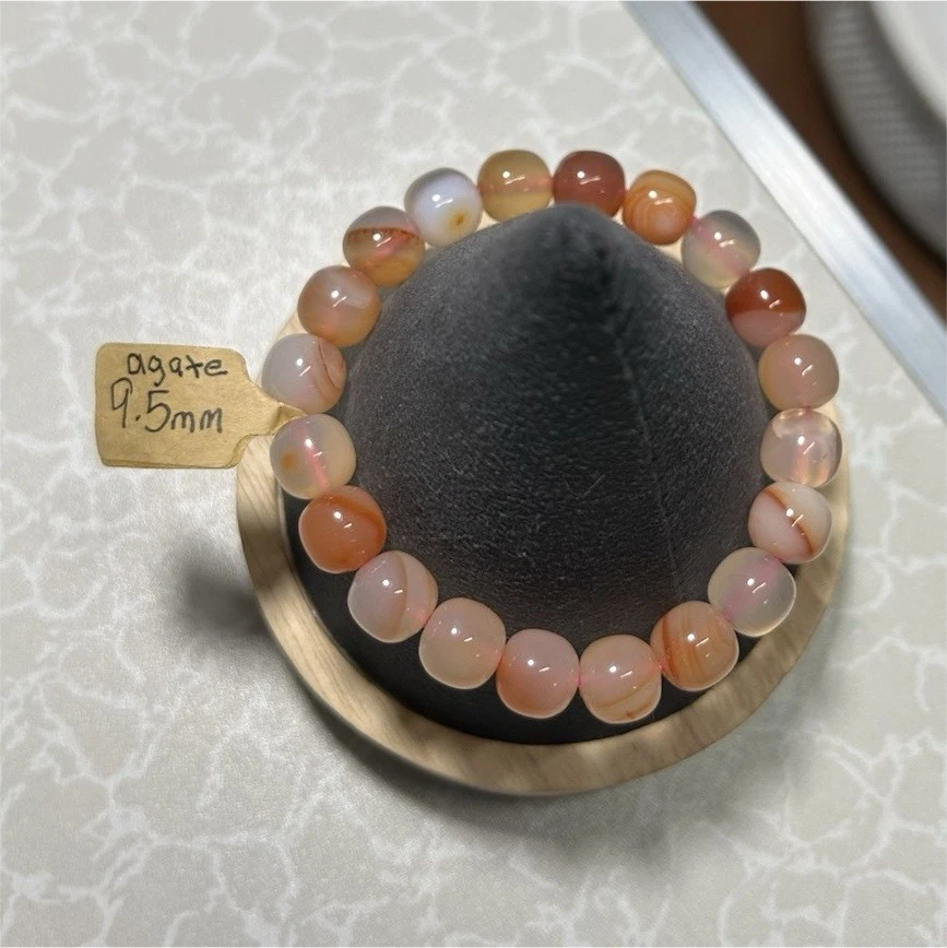 Agate Gemstone Beaded Stretch Bracelet - Orange, Pink, White