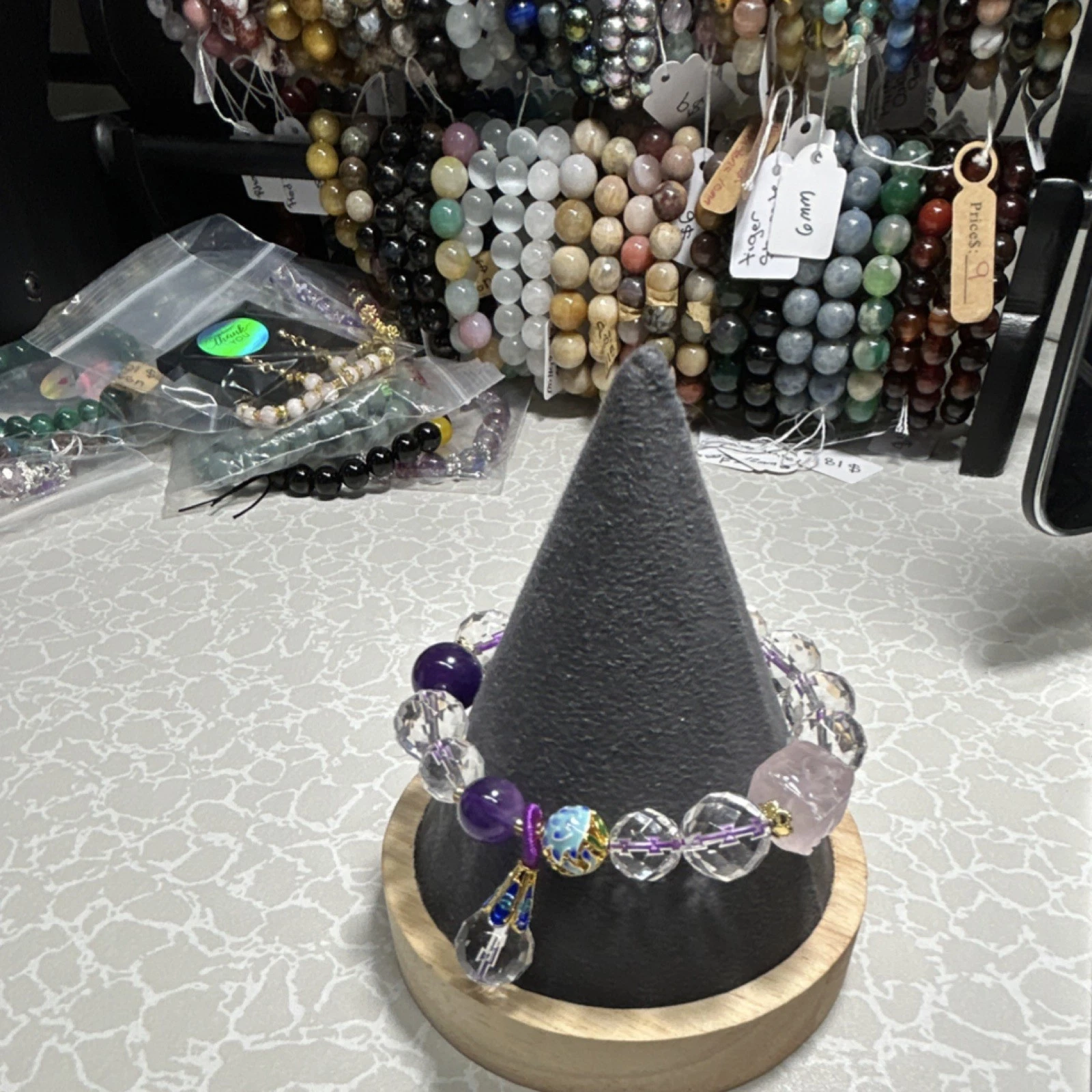 Handcrafted Beaded Bracelet - Multicolor Glass, Amethyst, Dangle - photo 3
