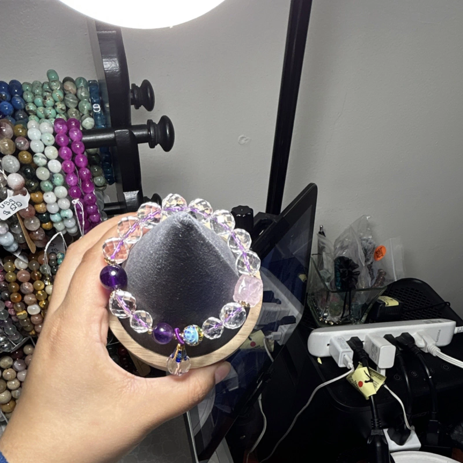Handcrafted Beaded Bracelet - Multicolor Glass, Amethyst, Dangle - photo 4