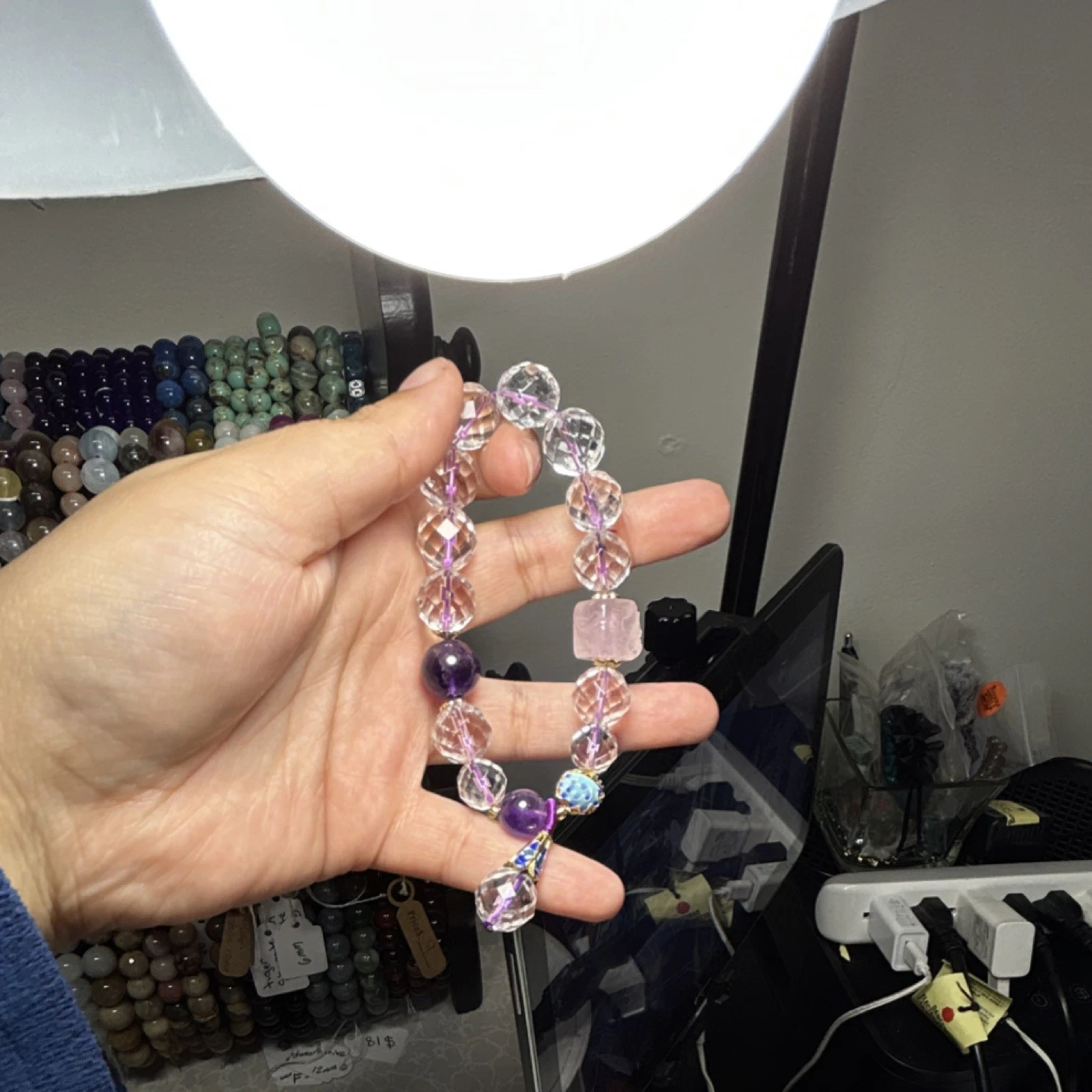 Handcrafted Beaded Bracelet - Multicolor Glass, Amethyst, Dangle - photo 5
