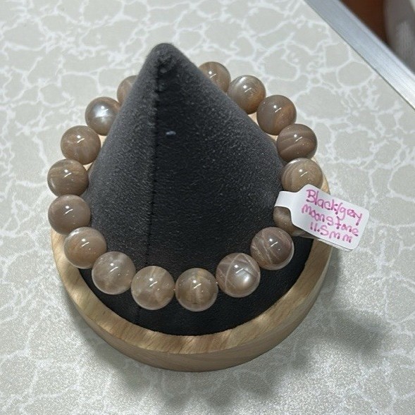 Beaded Gray Moonstone Bracelet - 11.5mm Round Gemstone