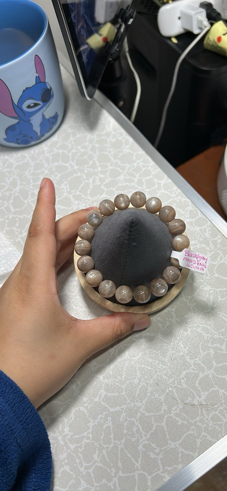 Beaded Gray Moonstone Bracelet - 11.5mm Round Gemstone - photo 2