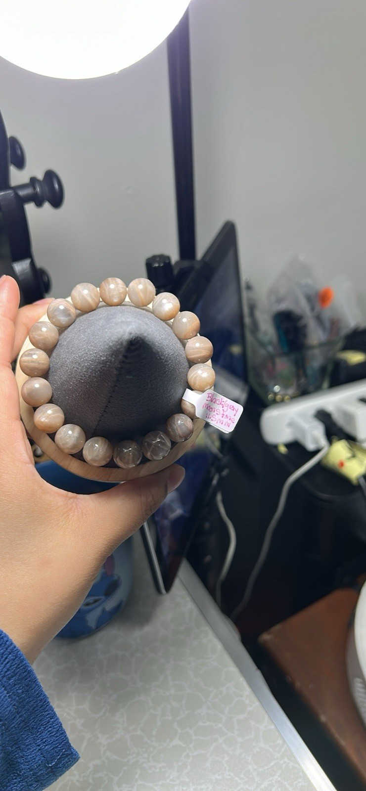 Beaded Gray Moonstone Bracelet - 11.5mm Round Gemstone - photo 3