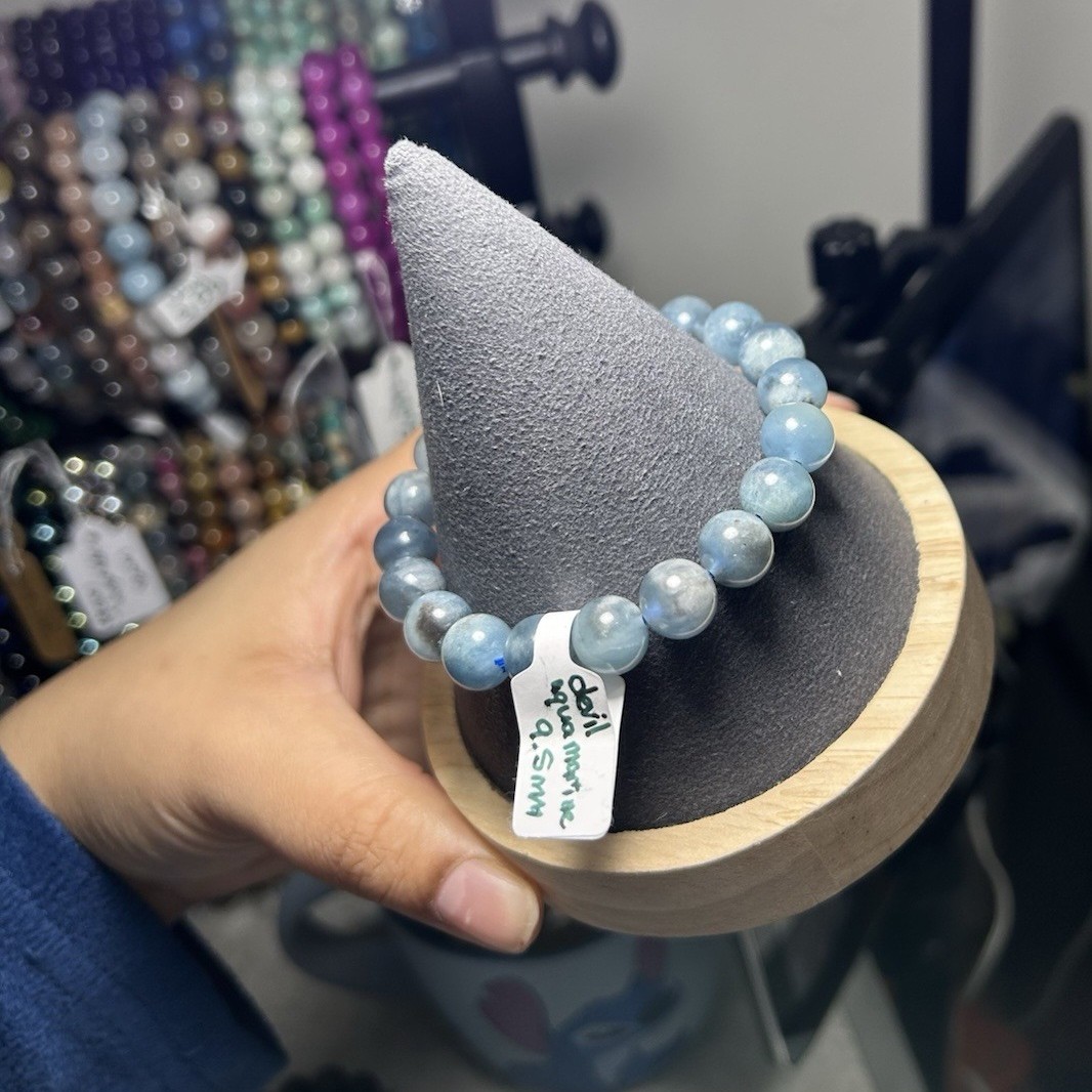 Handcrafted Aquamarine Beaded Bracelet - Blue Gemstone