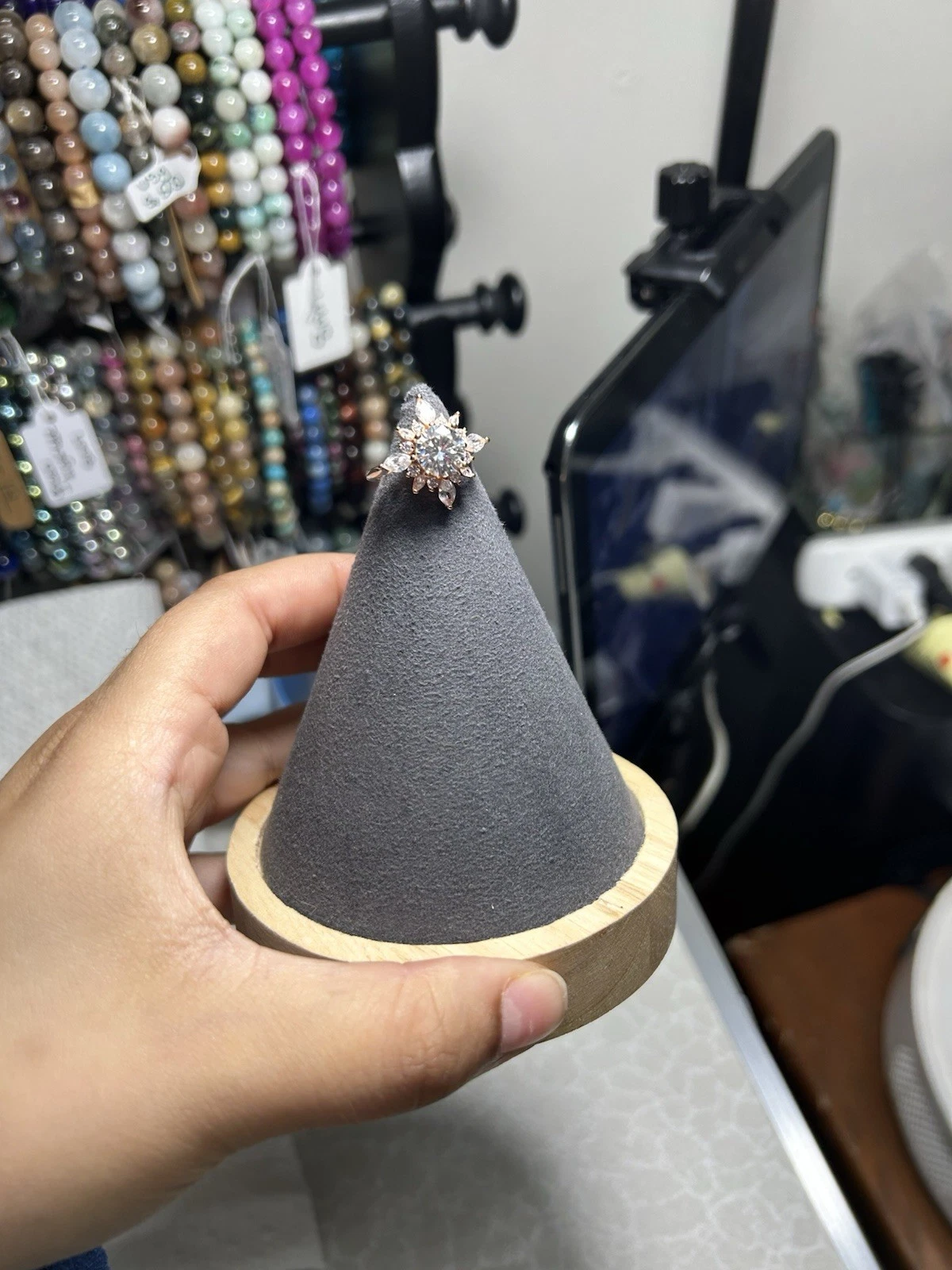 Rose Gold Star Cluster Cocktail Ring - Size 6