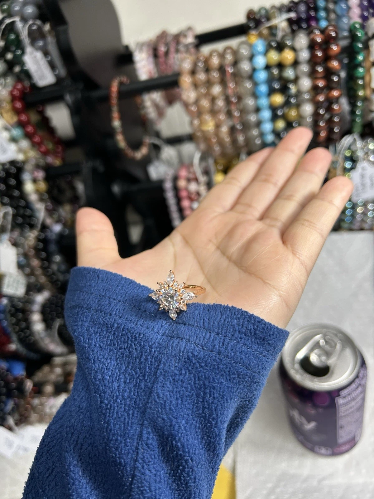 Rose Gold Star Cluster Cocktail Ring - Size 6 - photo 4