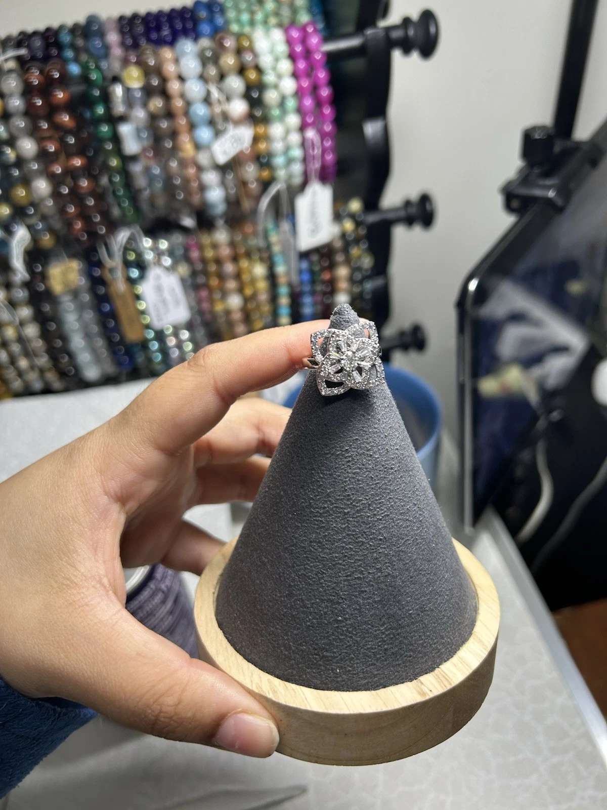 Silver 925 Square Diamond Cocktail Ring Size 6