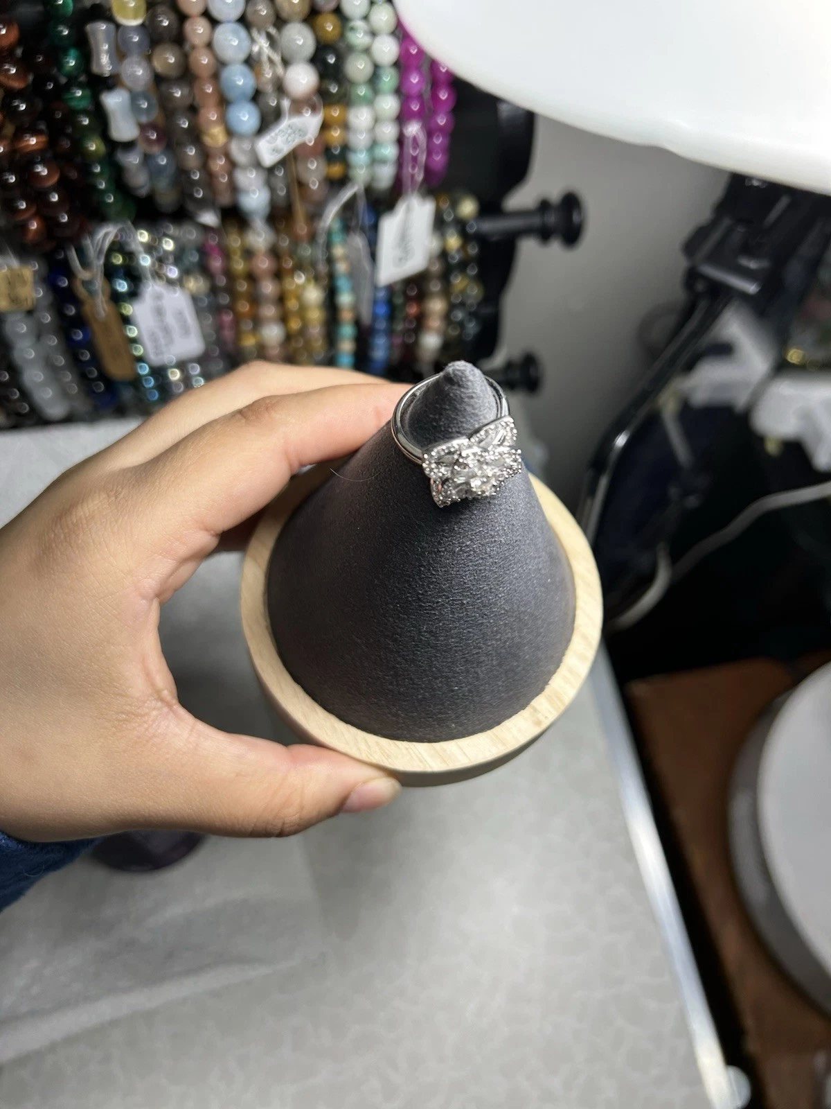 Silver 925 Square Diamond Cocktail Ring Size 6 - photo 2