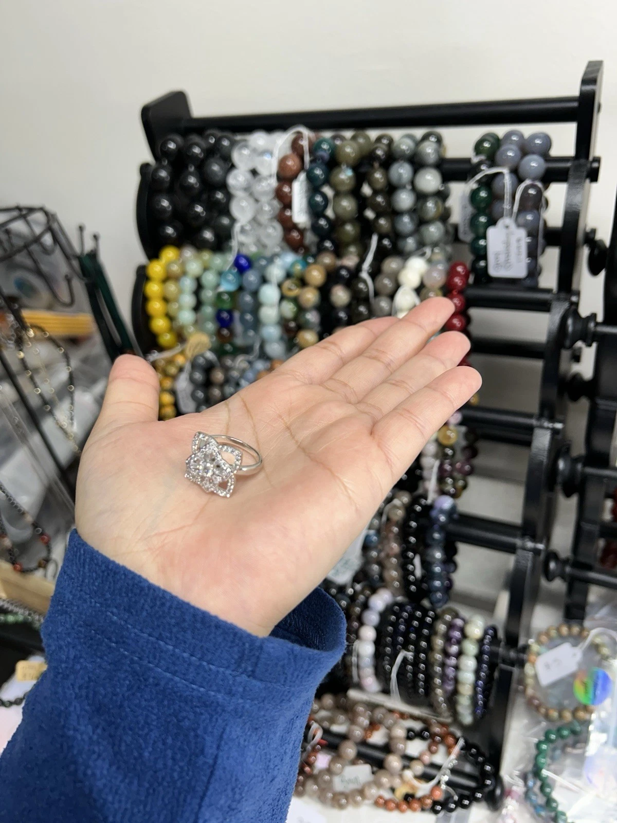 Silver 925 Square Diamond Cocktail Ring Size 6 - photo 4