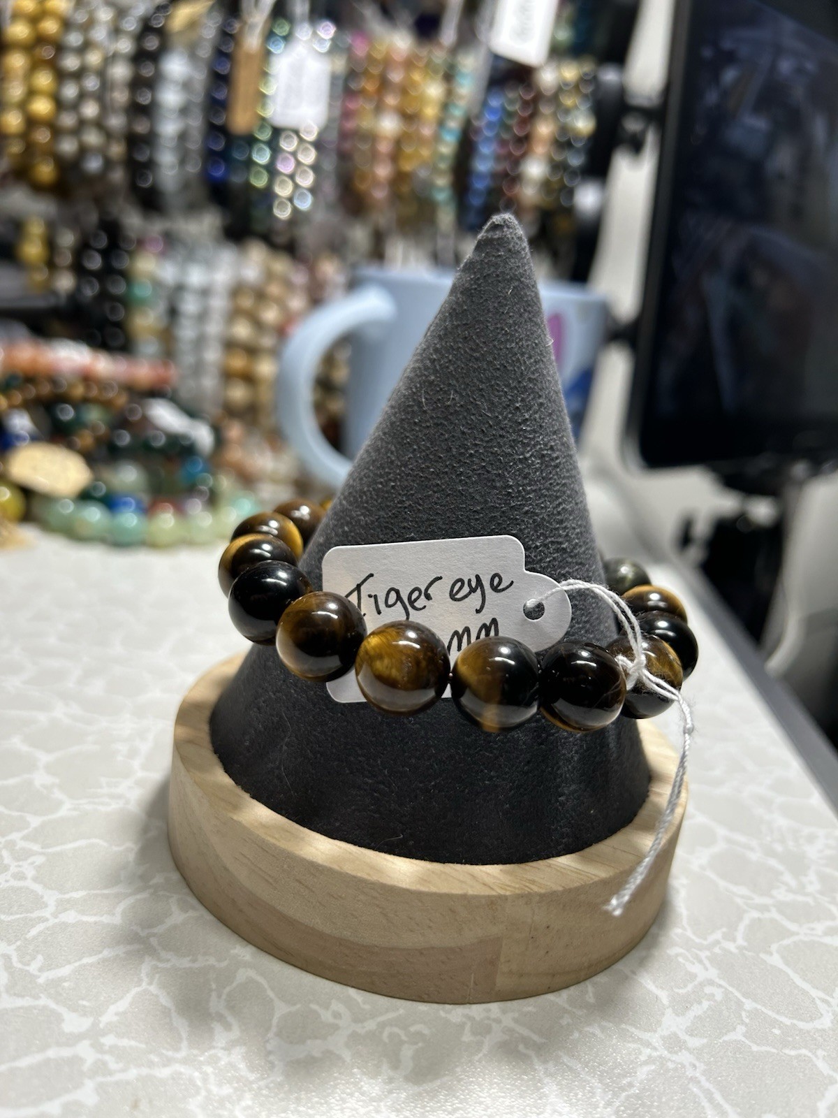 Beaded Tiger's Eye Gemstone Bracelet - 12mm Round Beads