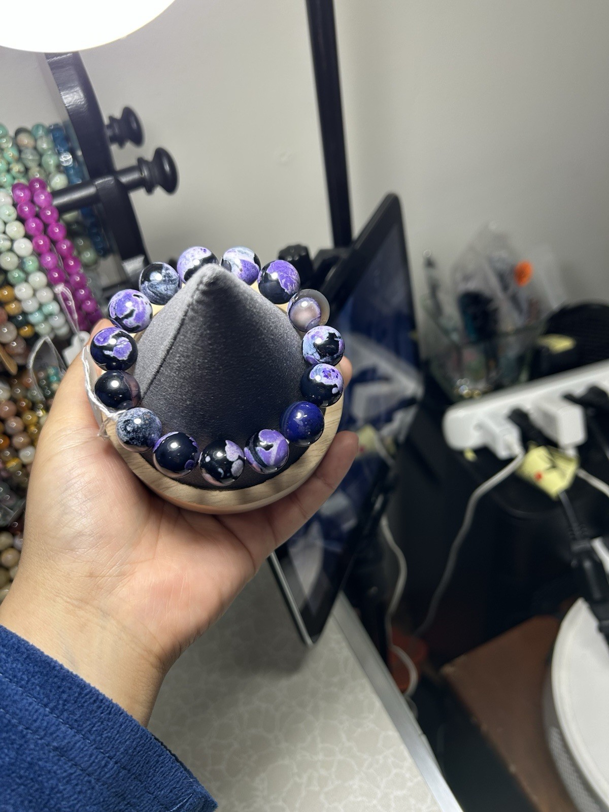 Handcrafted Charoite Beaded Bracelet - 14mm Purple/Black Gemston - photo 2