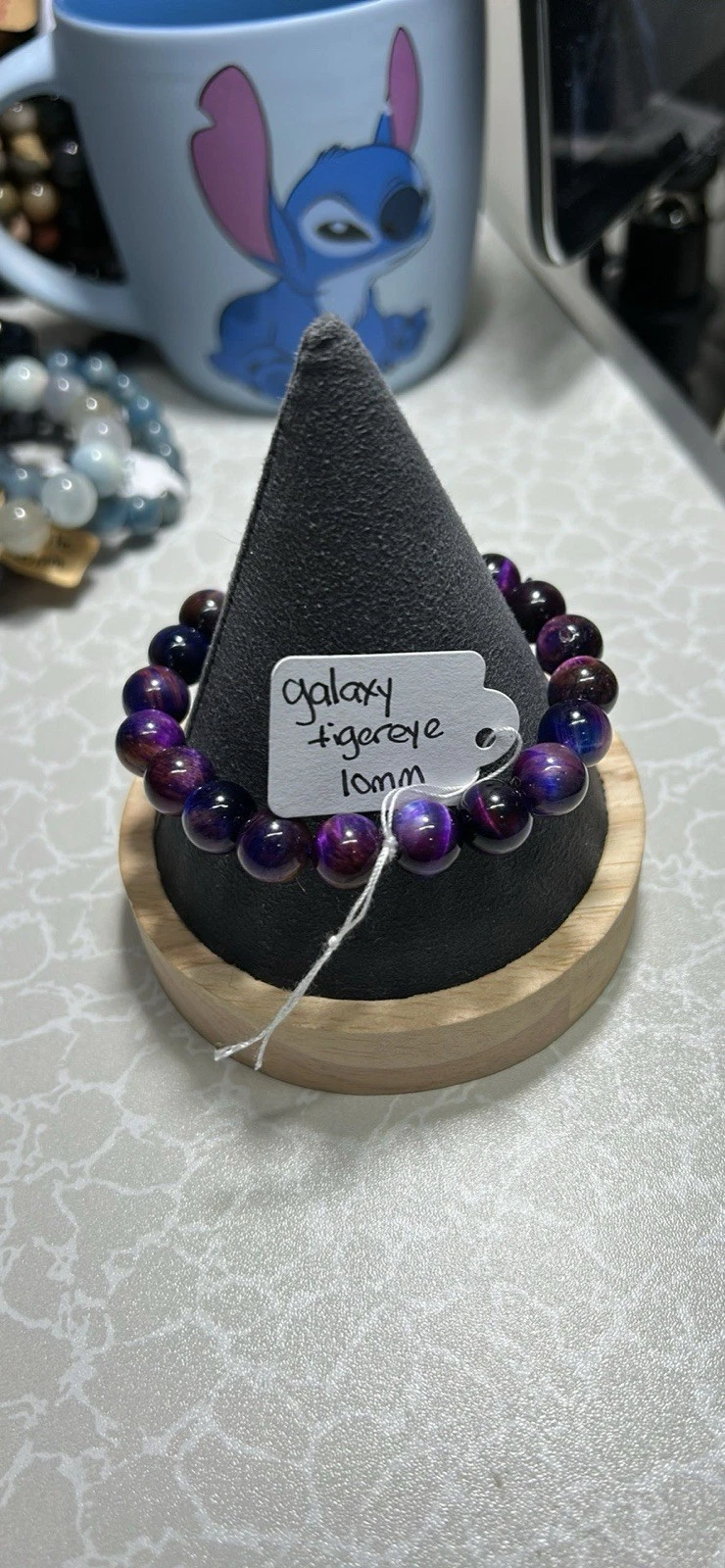 Handcrafted Beaded Bracelet - Purple Blue Tiger's Eye, 10mm