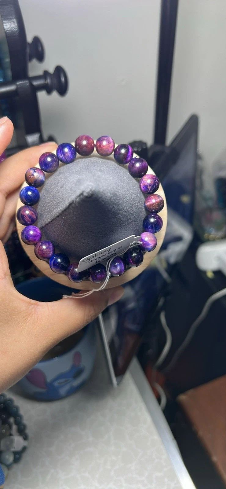 Handcrafted Beaded Bracelet - Purple Blue Tiger's Eye, 10mm - photo 2