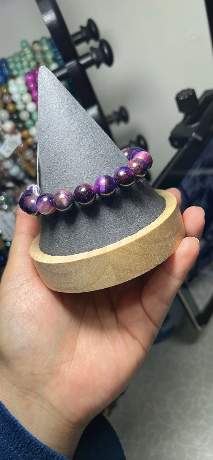 Handcrafted Beaded Bracelet - Purple Blue Tiger's Eye, 10mm - photo 3