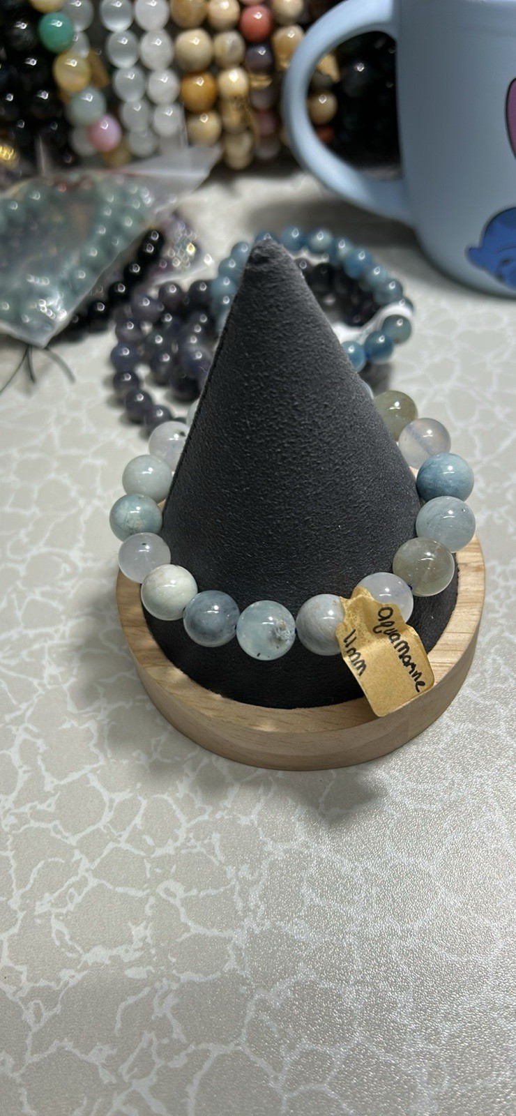 Beaded Aquamarine Stretch Bracelet - 11mm Multicolor Gemstone