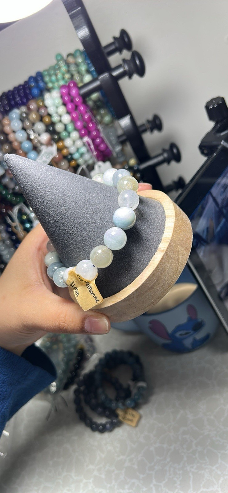 Beaded Aquamarine Stretch Bracelet - 11mm Multicolor Gemstone - photo 3