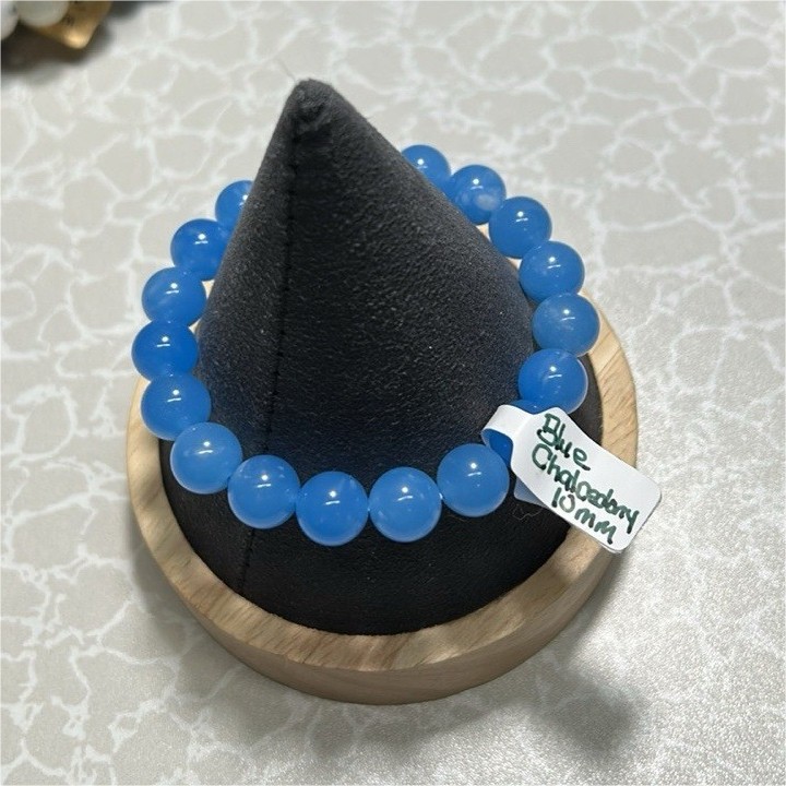 Blue Chalcedony Beaded Bracelet - 10mm Gemstone
