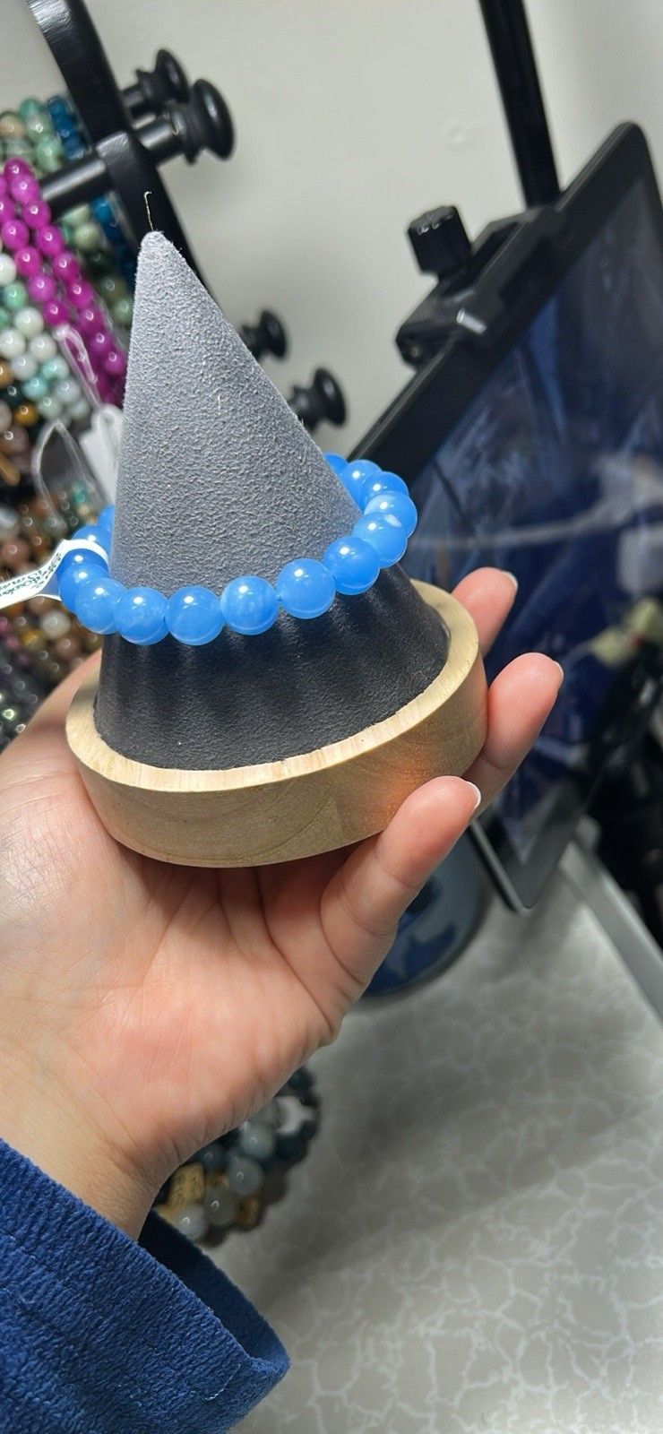Blue Chalcedony Beaded Bracelet - 10mm Gemstone - photo 3