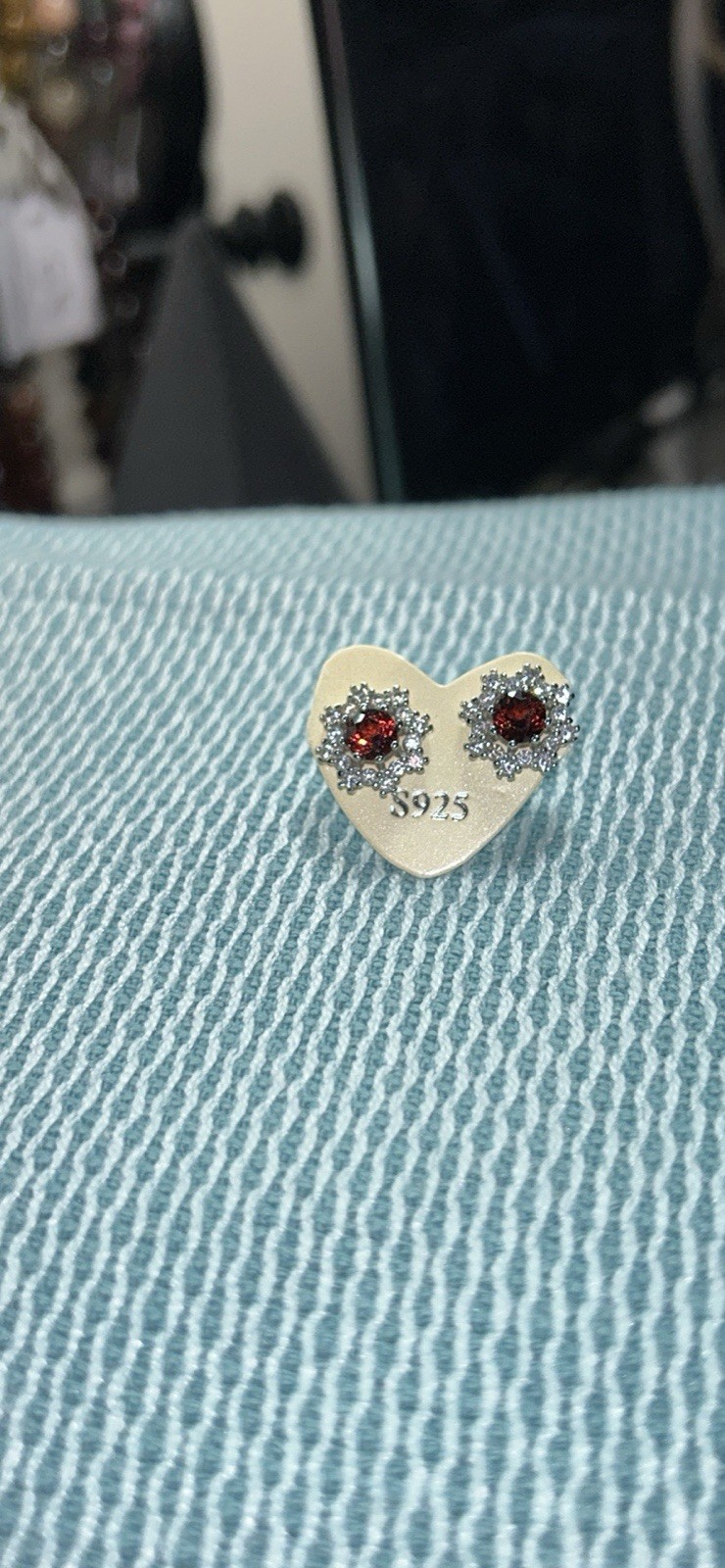 Sterling Silver 925 Ruby Cluster Round Stud Earrings - photo 2